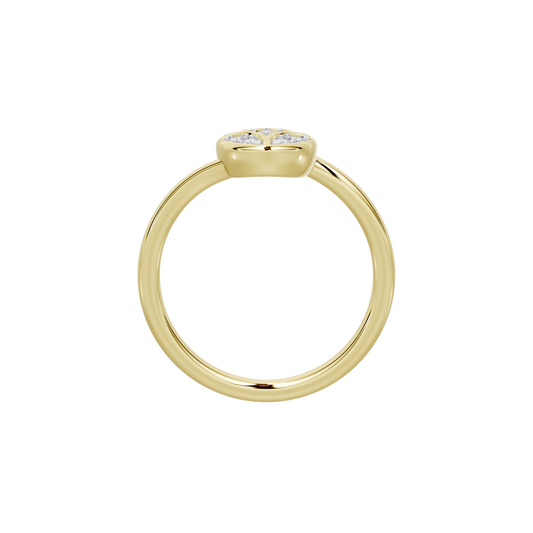Yellow gold vermeil lab diamond ring, side view with center diamond cluster