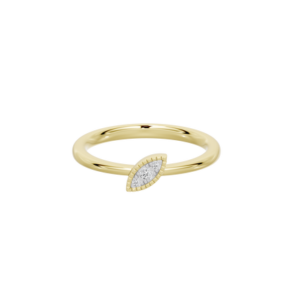 Yellow gold vermeil lattice marquise lab diamond ring, top view