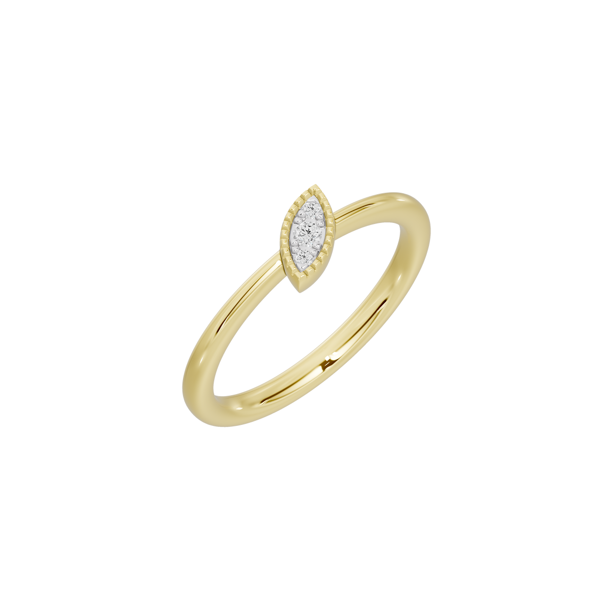 Yellow gold vermeil marquise lab diamond ring, angled side view