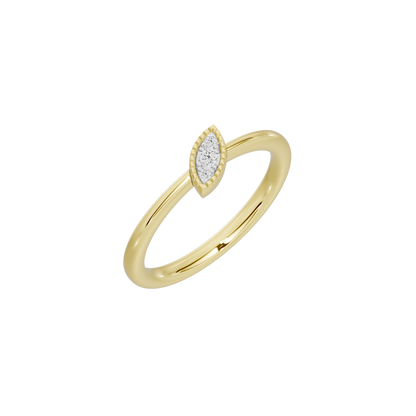 Yellow gold vermeil marquise lab diamond ring, angled side view