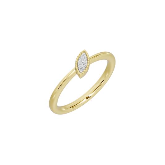 Yellow gold vermeil marquise lab diamond ring, angled side view