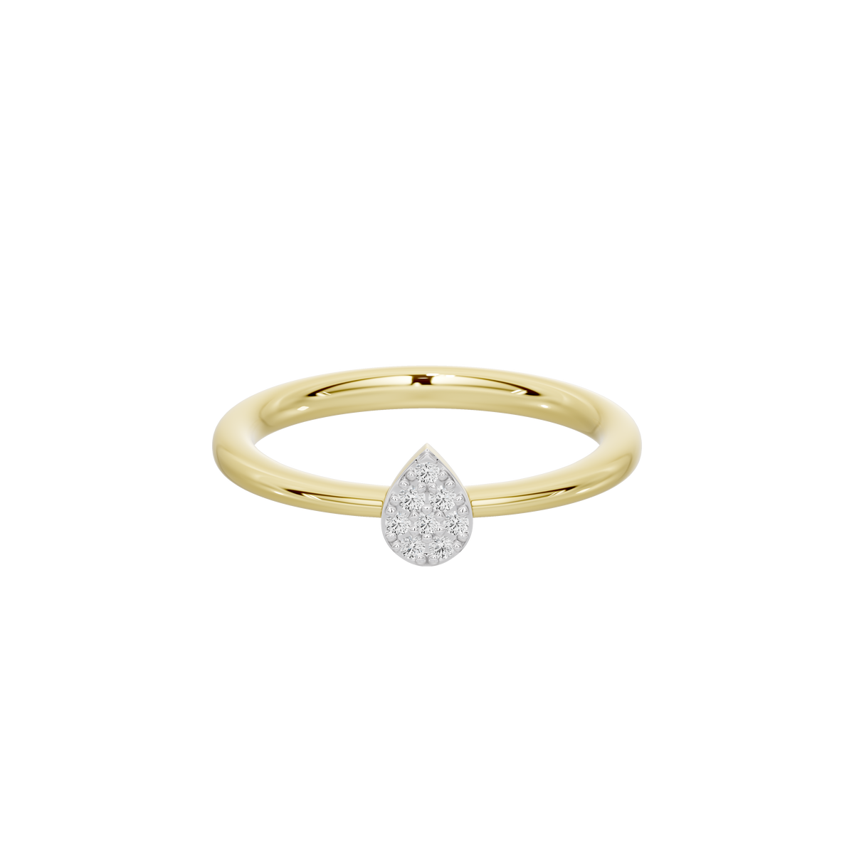 Yellow gold vermeil lab diamond ring with pear-shaped center stone.