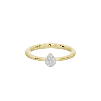 Yellow gold vermeil lab diamond ring with pear-shaped center stone.