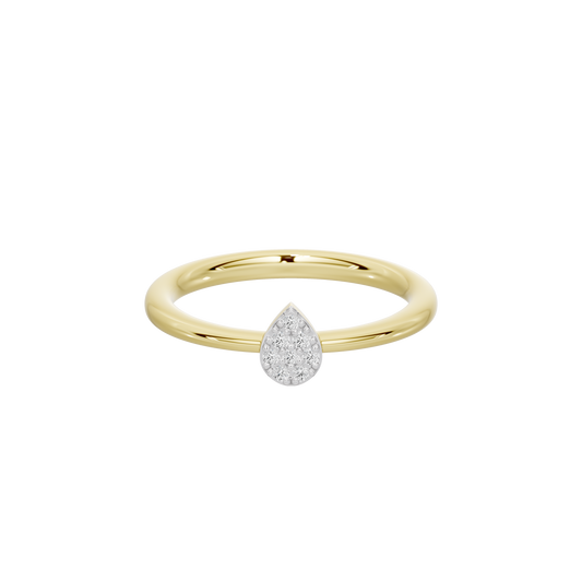 Yellow gold vermeil lab diamond ring with pear-shaped center stone.