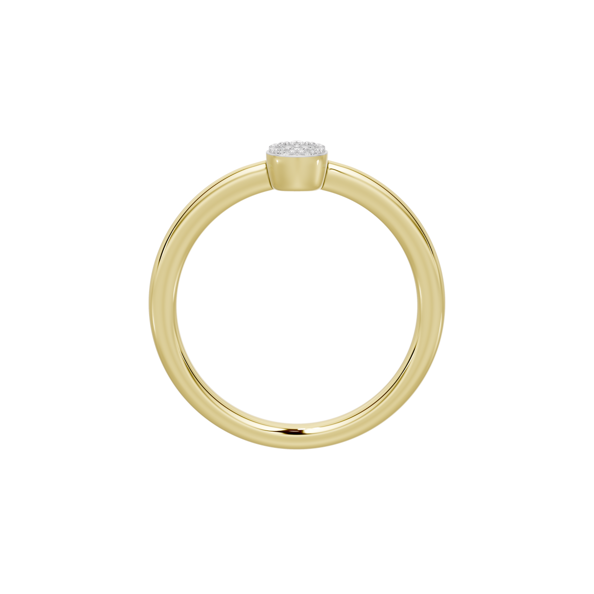 Yellow gold vermeil band with bezel-set lab diamond, top view.