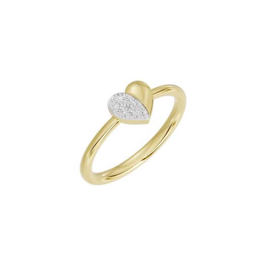 Yellow gold vermeil ring with side view of heart-shaped lab diamond