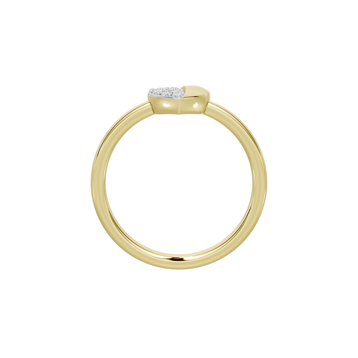 Yellow gold vermeil ring with heart-shaped lab diamond in top view