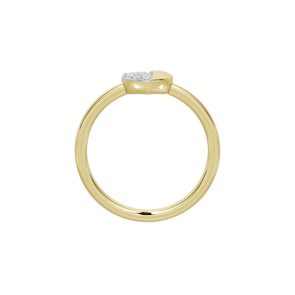 Yellow gold vermeil ring with heart-shaped lab diamond in top view