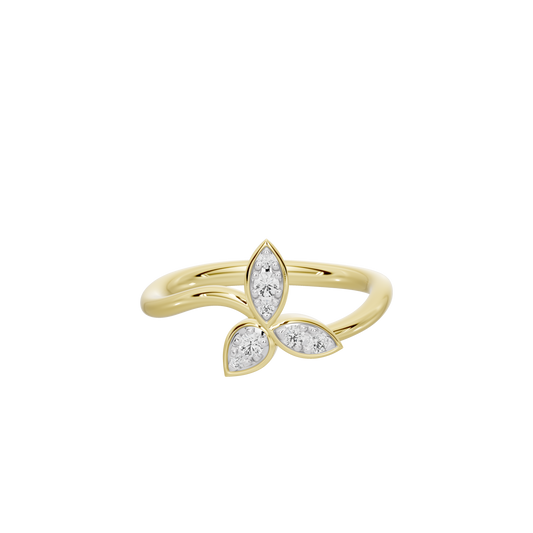 Yellow gold vermeil lab diamond ring with three teardrop stones, front view