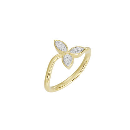 Yellow gold vermeil lab diamond ring, three teardrop stones on open band