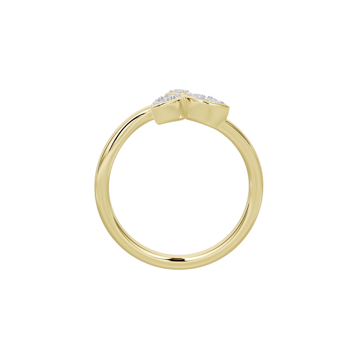 Yellow gold vermeil lab diamond ring, side view of teardrop stones and band