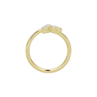 Yellow gold vermeil lab diamond ring, side view of teardrop stones and band