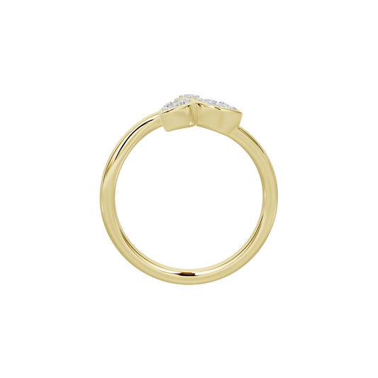 Yellow gold vermeil lab diamond ring, side view of teardrop stones and band
