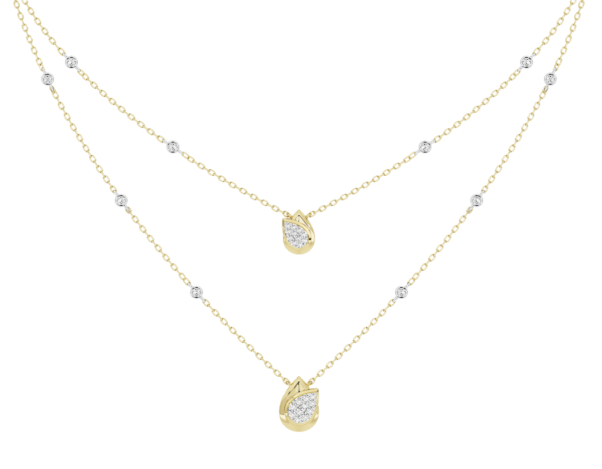 Yellow gold vermeil lab diamond necklace with three pear-shaped stones