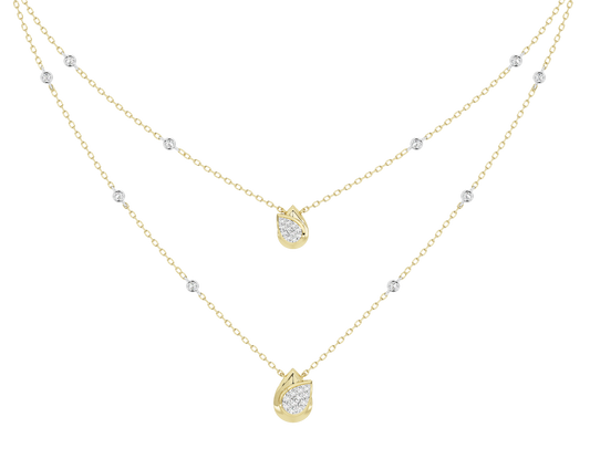 Yellow gold vermeil lab diamond necklace with three pear-shaped stones