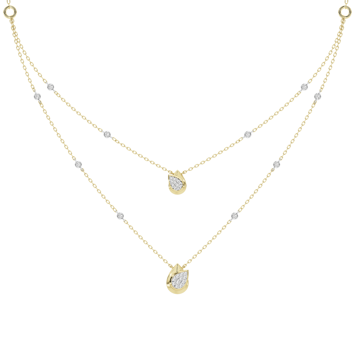 Yellow gold vermeil lab diamond necklace with three pear-shaped pendants