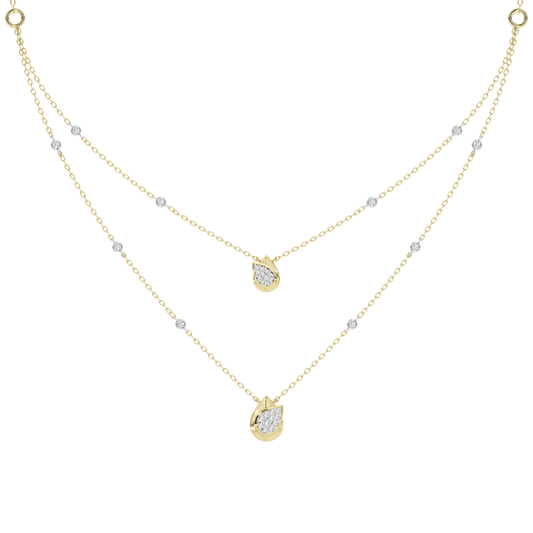 Yellow gold vermeil lab diamond necklace with three pear-shaped pendants