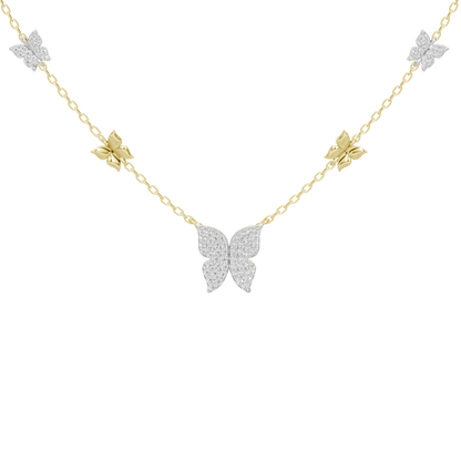 Butterfly pendant lab diamond necklace on gold vermeil chain with side stone accents