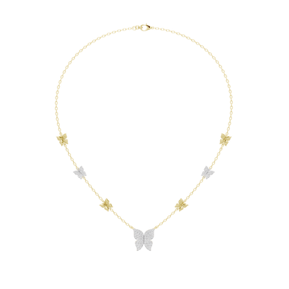 Gold vermeil lab diamond necklace with teardrop chain and butterfly pendant, sparkle tips