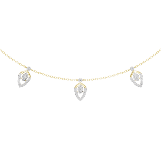Yellow gold vermeil necklace with five lab-diamond leaf drop charms