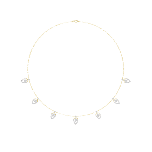 Yellow gold vermeil necklace with leaf-shaped lab diamond drop charms