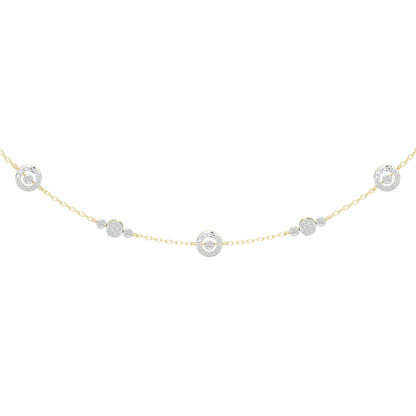 Yellow gold vermeil lab diamond necklace close-up with round bezel-set stones