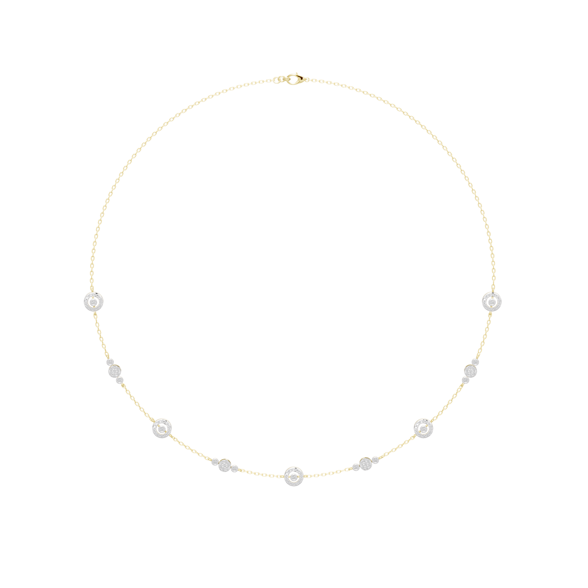 Yellow gold vermeil lab diamond necklace with round stations and clasp