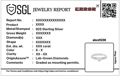 Jewelry report card for 925 sterling silver lab-grown diamond ring details