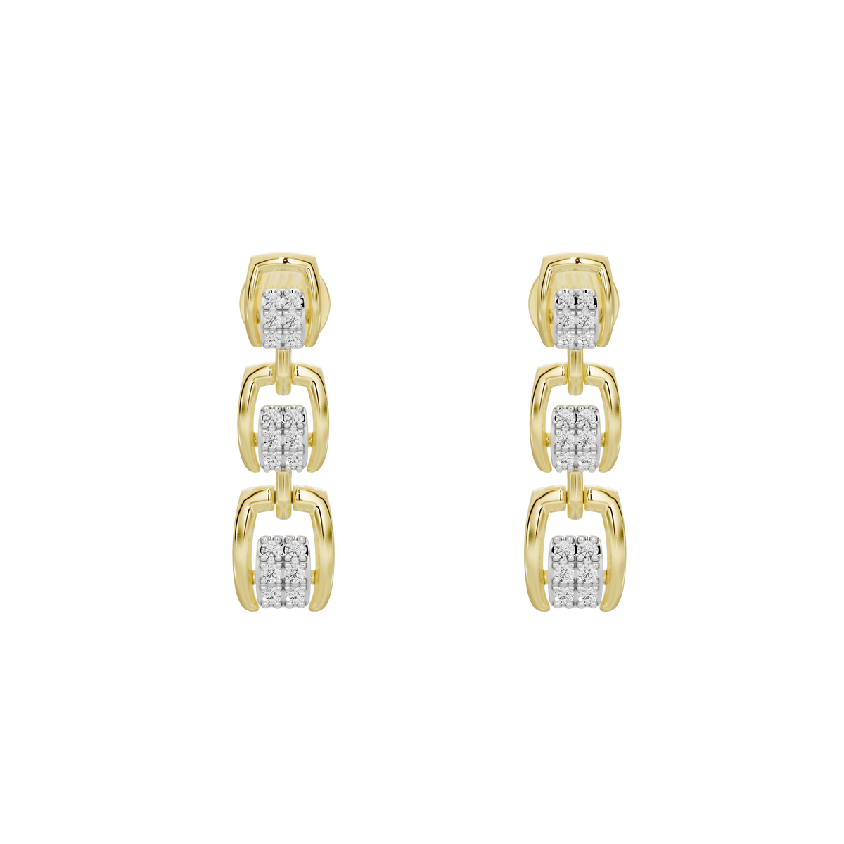 Yellow gold vermeil drop earrings with three stacked lab diamond rectangles