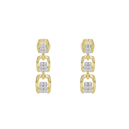 Yellow gold vermeil drop earrings with three stacked lab diamond rectangles