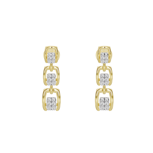 Yellow gold vermeil drop earrings with three stacked lab diamond rectangles