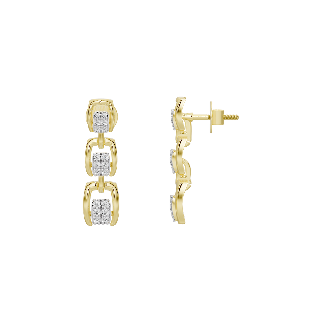 Yellow gold vermeil drop earrings with lab diamond set bars, hinged post