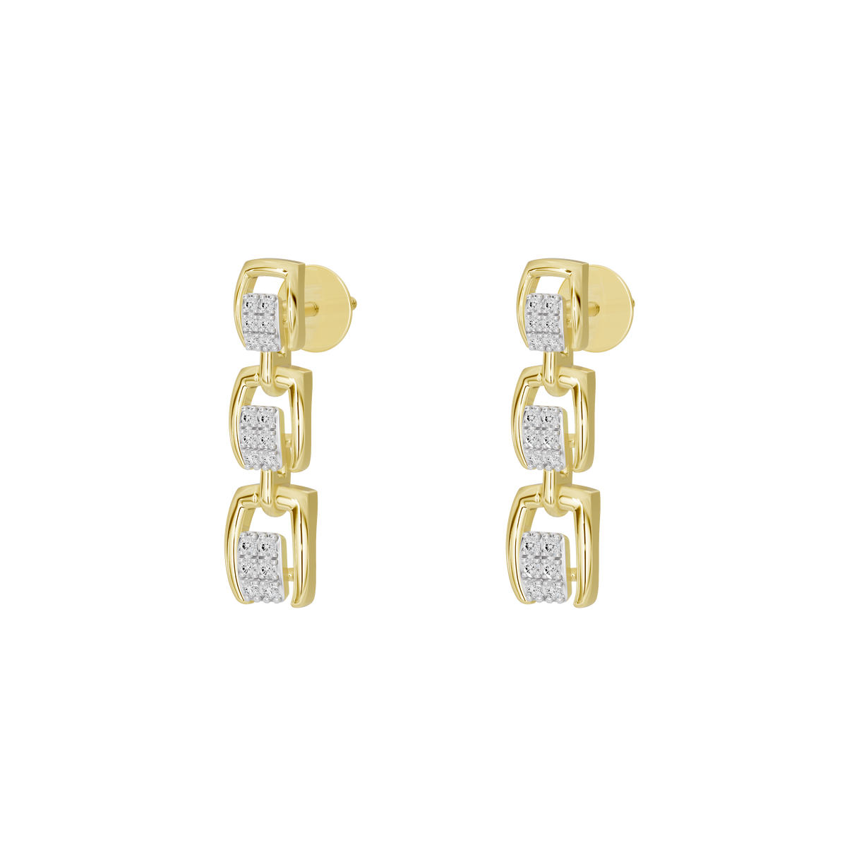 Yellow gold vermeil hinged drop earrings with square lab diamond accents