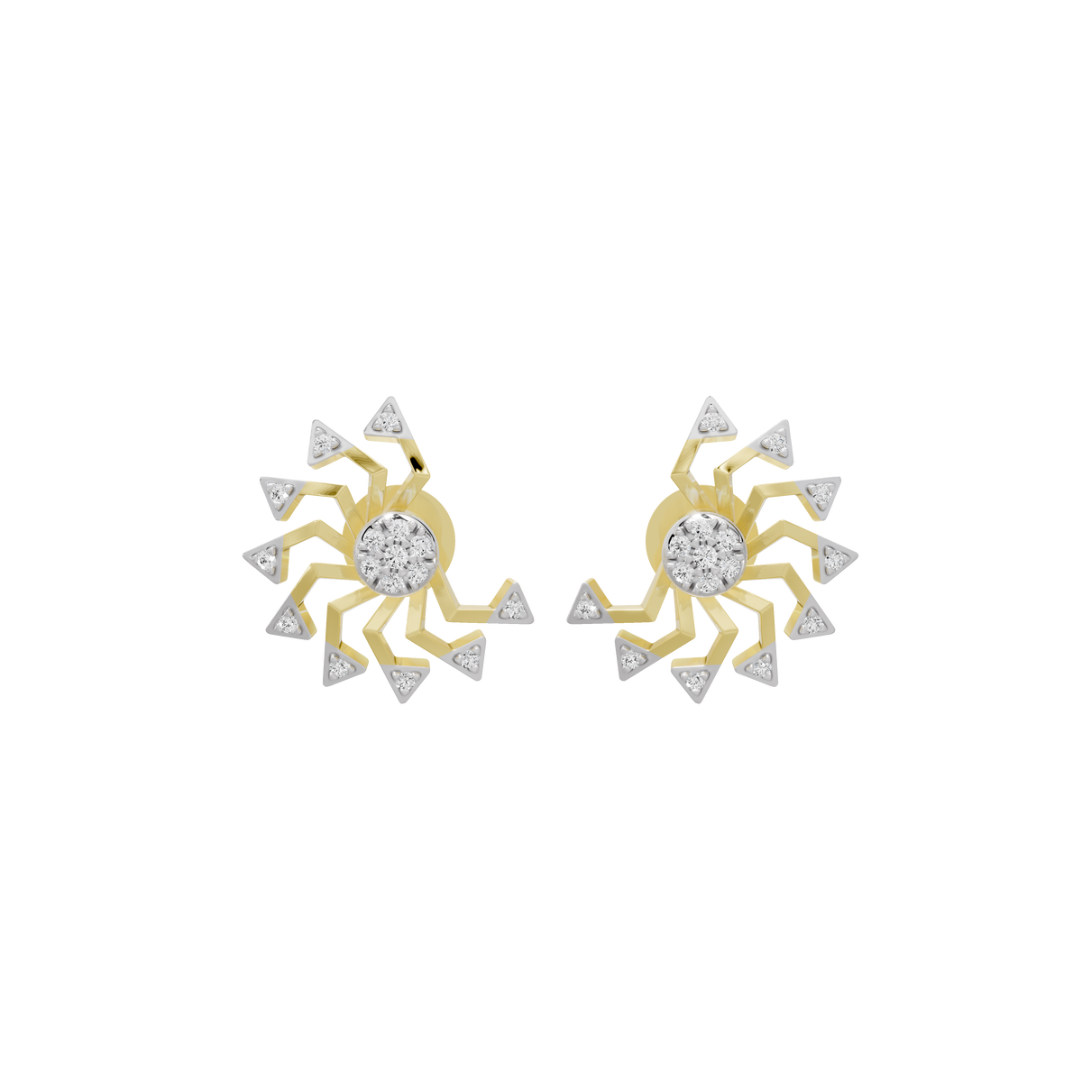 Pair of starburst lab diamond earrings in yellow gold vermeil with round center stones