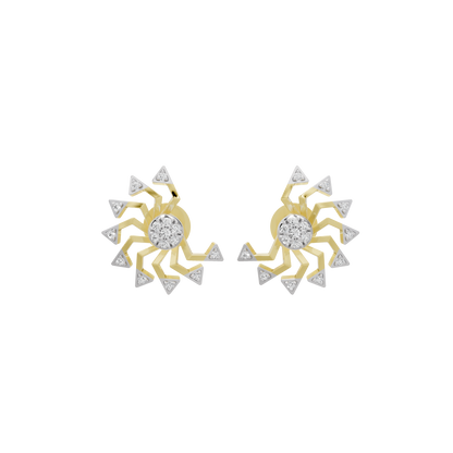 Pair of starburst lab diamond earrings in yellow gold vermeil with round center stones