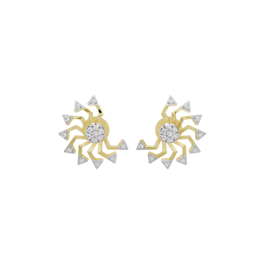Pair of starburst lab diamond earrings in yellow gold vermeil with round center stones