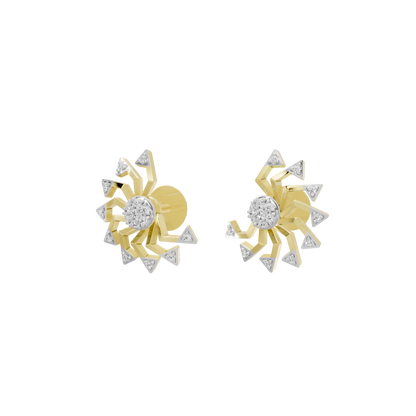 Starburst lab diamond stud earrings in yellow gold vermeil with round center stones, side view