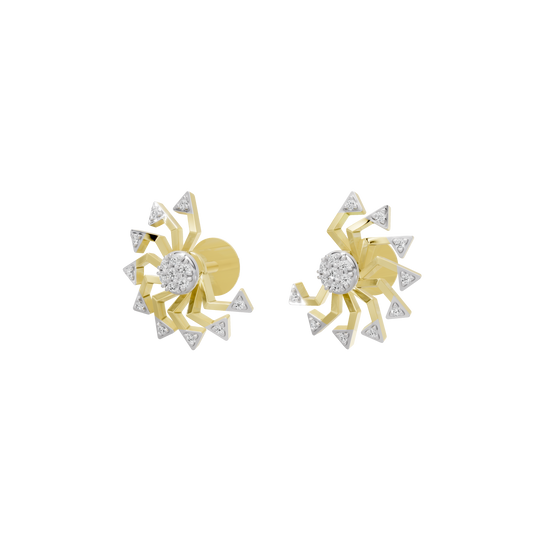 Starburst lab diamond stud earrings in yellow gold vermeil with round center stones, side view