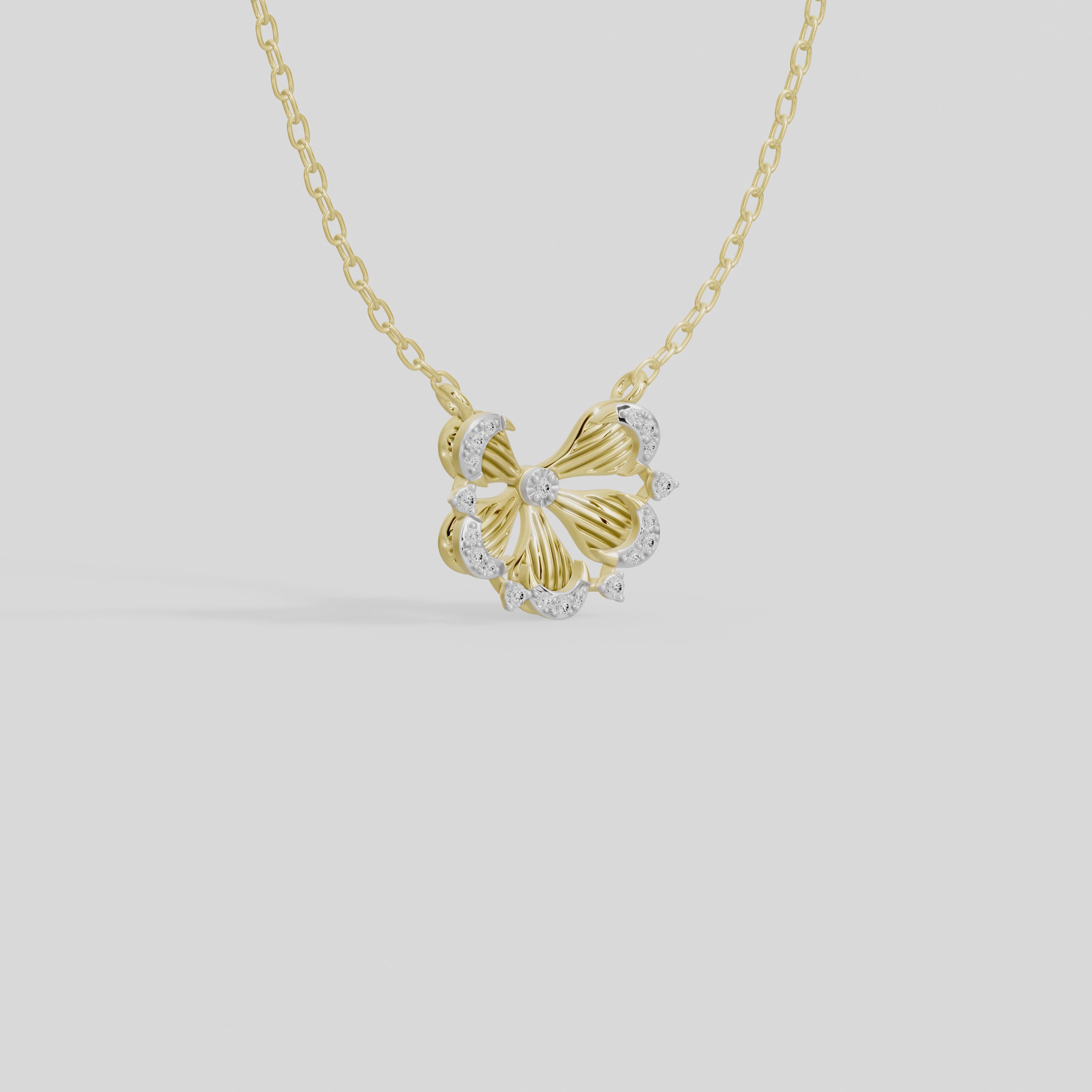 Golden Petal Bow - Lab Diamond Necklace
